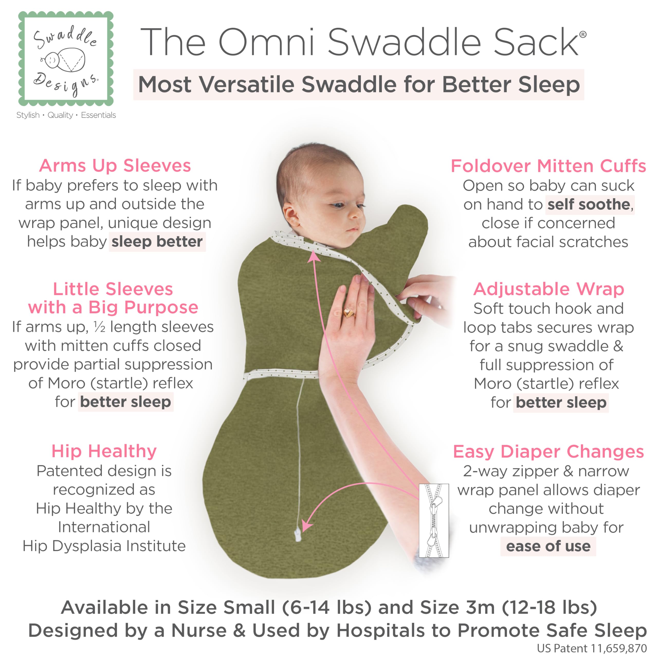 SwaddleDesigns Omni Swaddle Sack arms-up half-length sleeves aid self-soothing