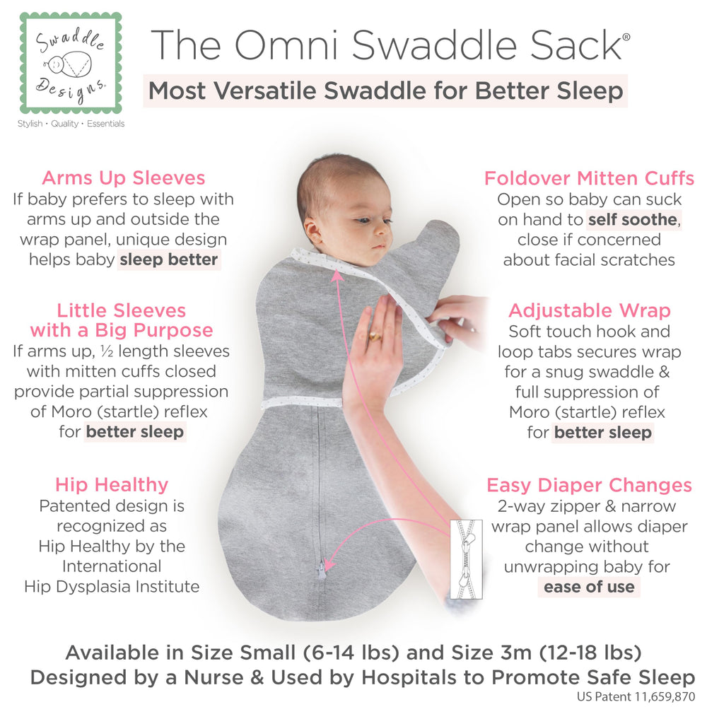 SwaddleDesigns Omni Swaddle Sack mitten cuffs keep tiny hands warm and scratch-free.