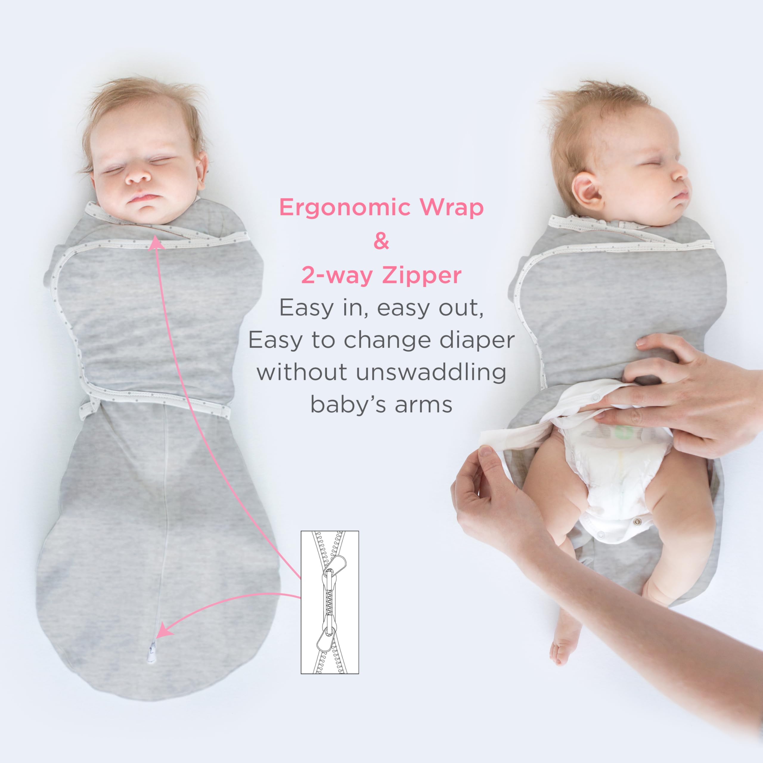 SwaddleDesigns Omni Swaddle two-way zipper for easy diaper checks