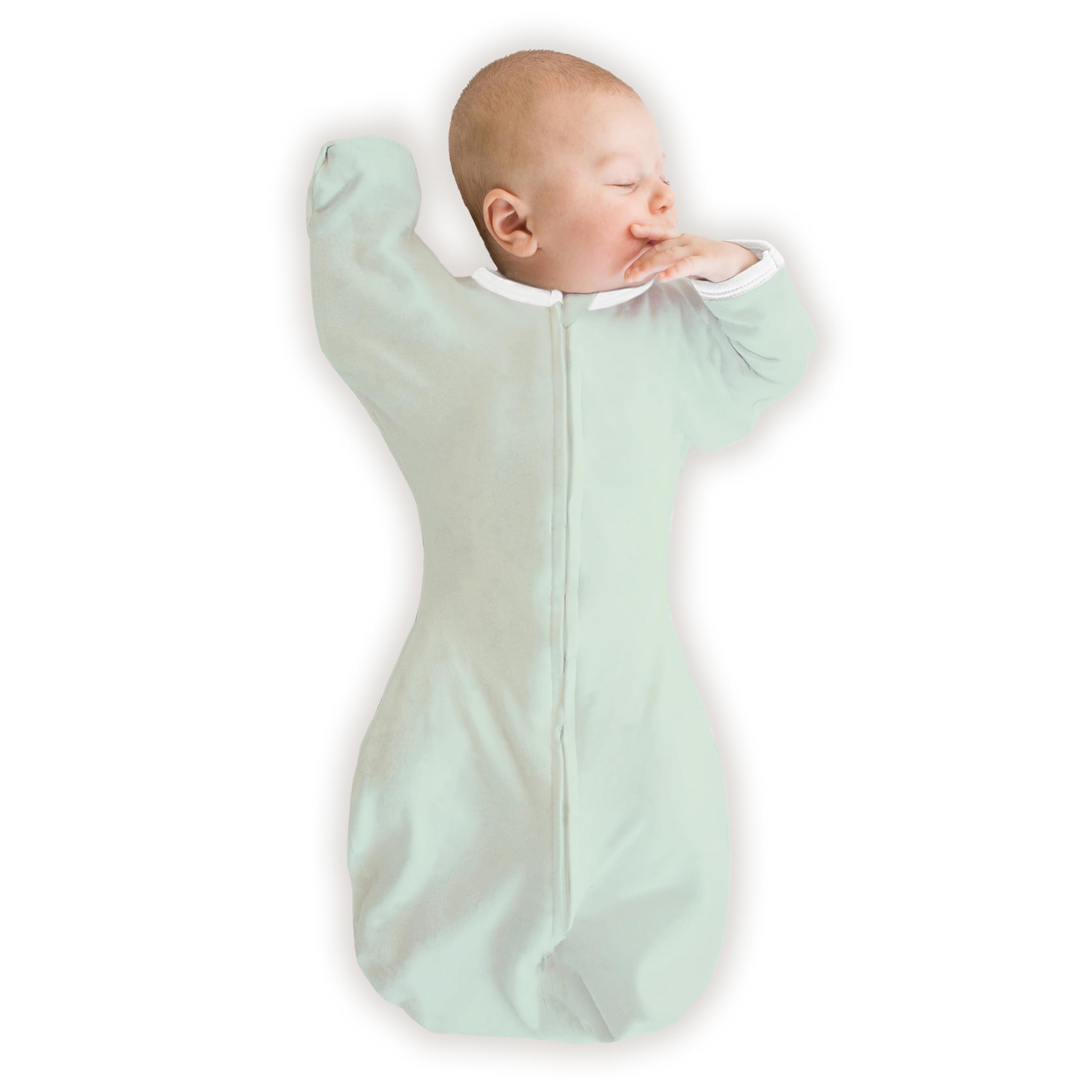 SwaddleDesigns arm-up sleeve design promotes self-soothing and safer rollover transitions.