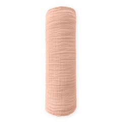 SwaddleDesigns Peach Blush muslin blanket close-up highlights breathable softness