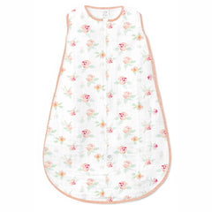 SwaddleDesigns sleep sack watercolor peachy pink floral shows breathable cotton for baby's calm naps.
