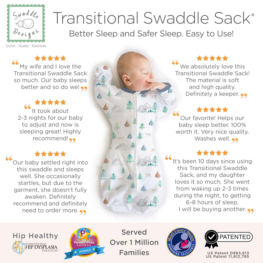 SwaddleDesigns transitional baby in sleep sack demonstrates cozy transition for newborns.