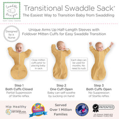 SwaddleDesigns transitional sack zipper view shows 2-way zipper for easy diaper changes.