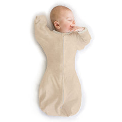 SwaddleDesigns Transitional Sack arm up half sleeves shows arms up sleep positioning and soothing potential