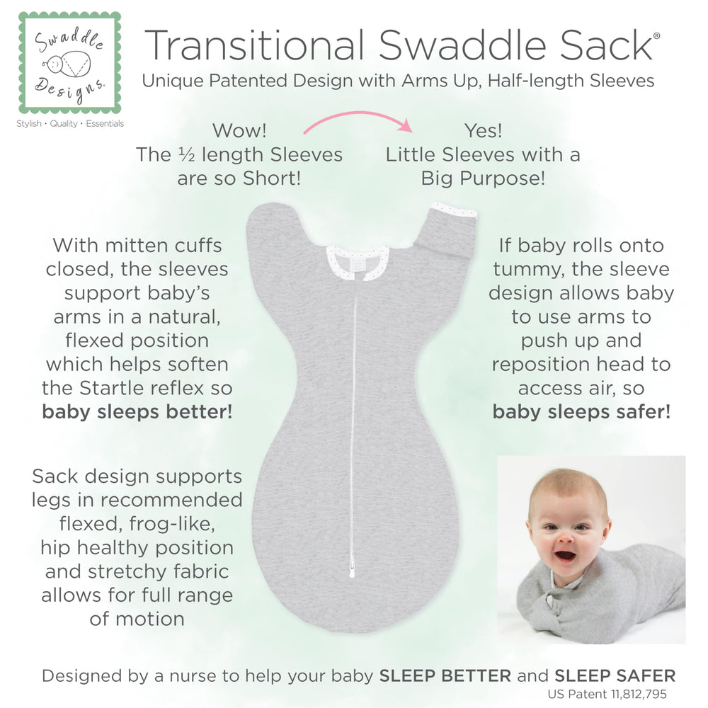 SwaddleDesigns Transitional Swaddle Sack 6-14 lbs size; fits 0-3 months.