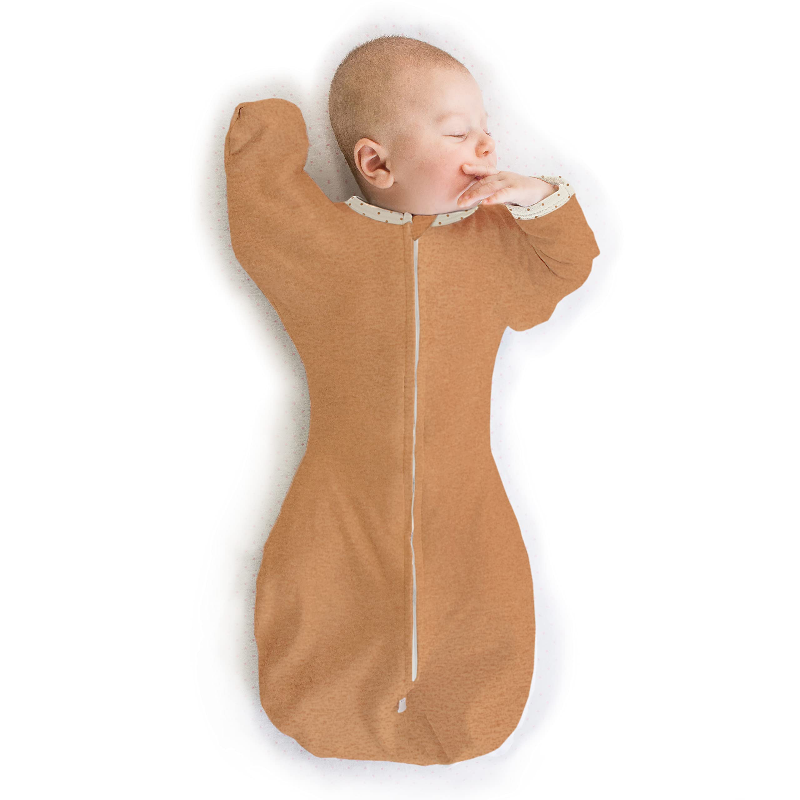 SwaddleDesigns Transitional Swaddle Sack arm-up sleeve close-up supports self-soothing and snug fit.