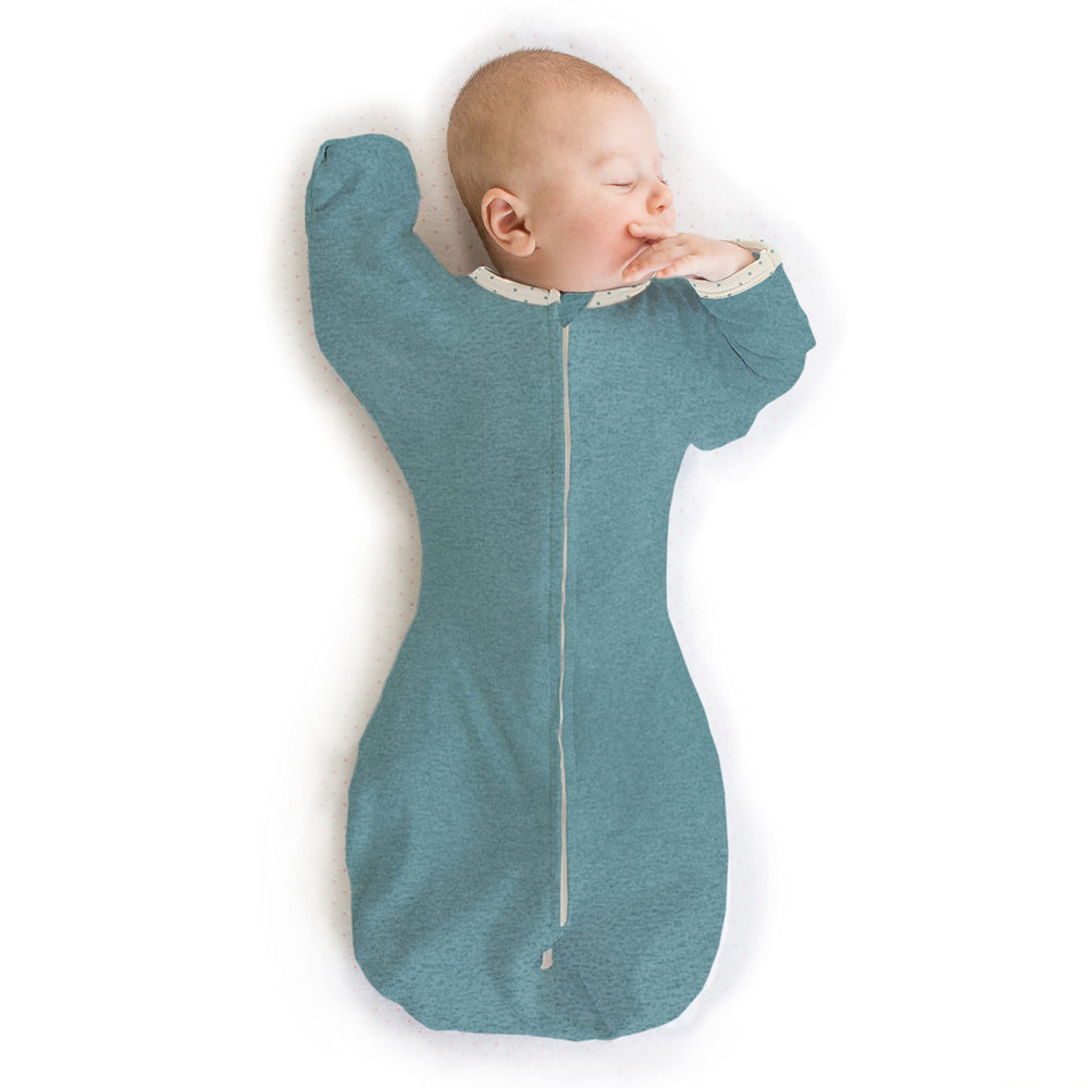 SwaddleDesigns Transitional Swaddle Sack arm-up sleeves teal promotes self-soothing