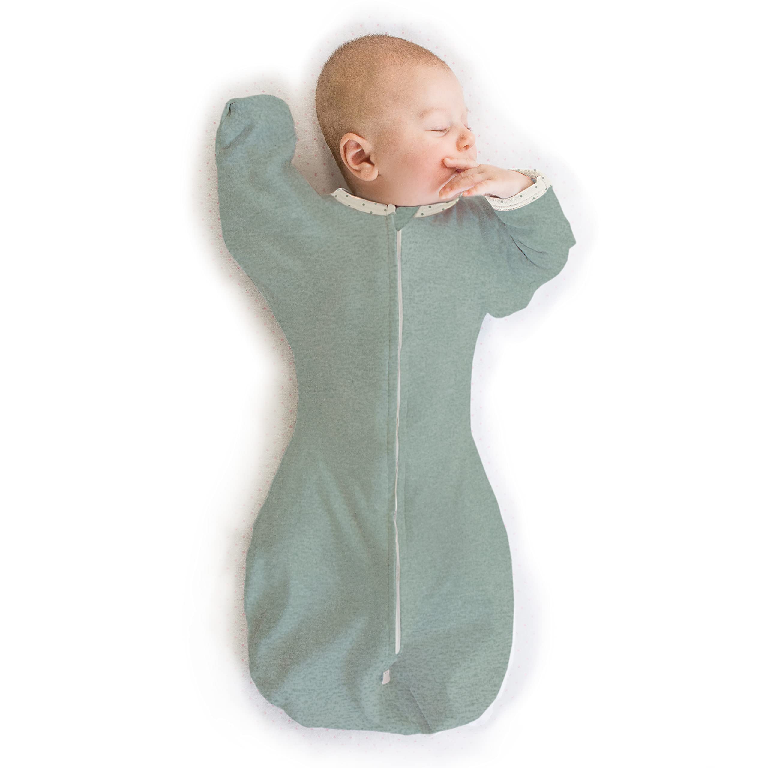 SwaddleDesigns Transitional Swaddle Sack arms-up sleeves provide snug arms-in comfort