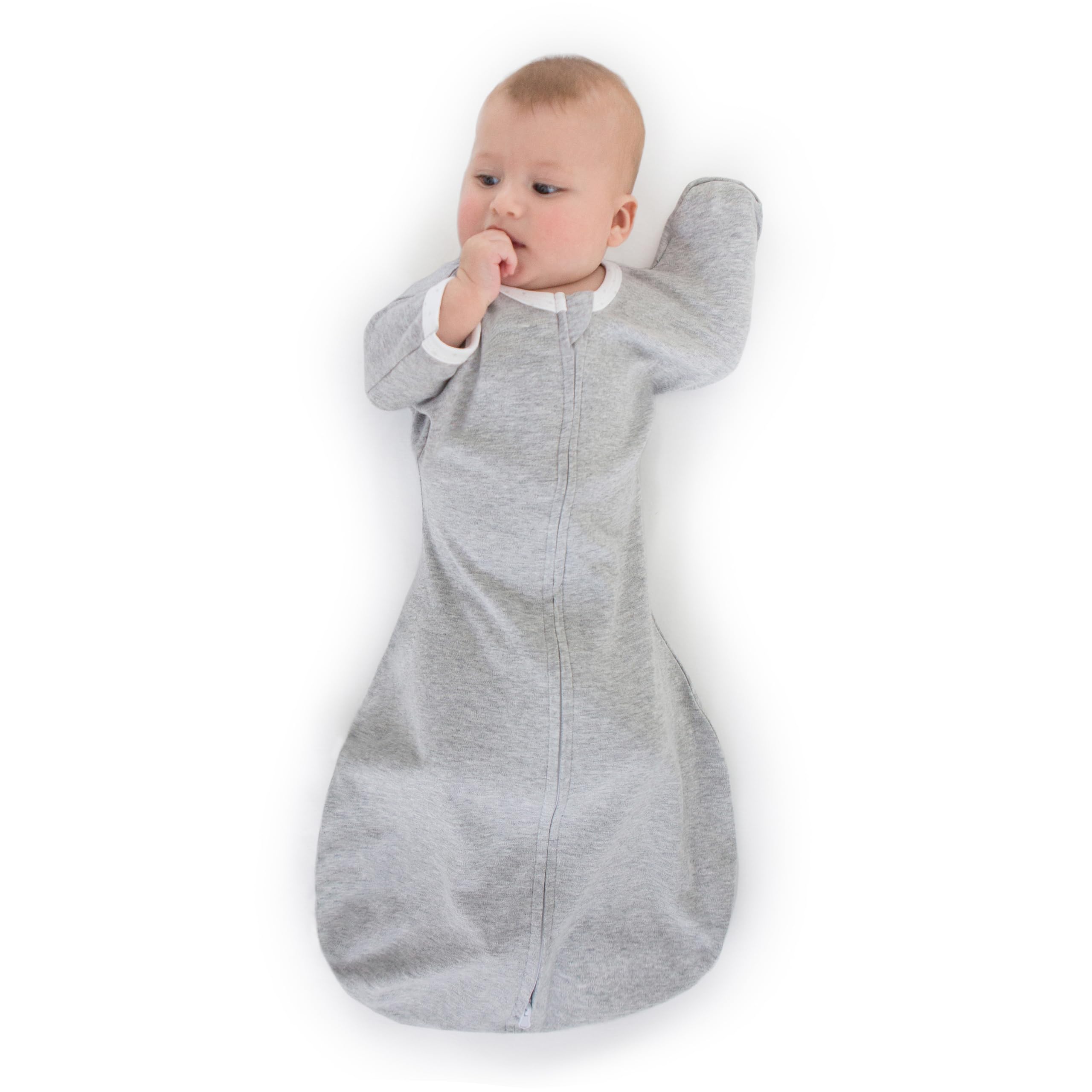 SwaddleDesigns Transitional Swaddle Sack arms-up sleeves for self-soothing and safer sleep.