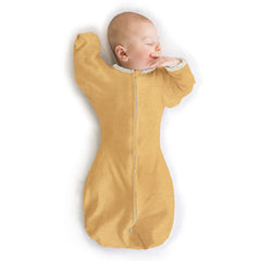 SwaddleDesigns Transitional Swaddle Sack front view with arms-up design aiding self-soothing sleep.