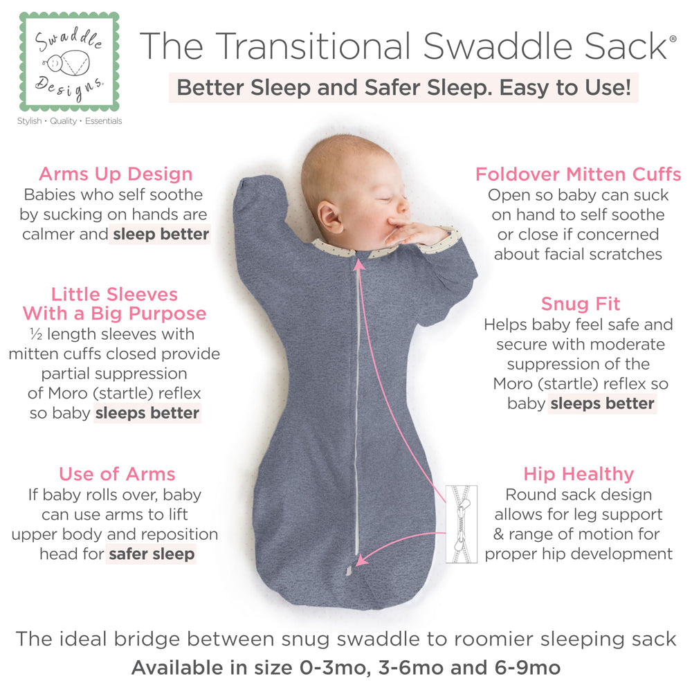 SwaddleDesigns Transitional Swaddle Sack mitten cuffs closed demonstrates partial Startle reflex control