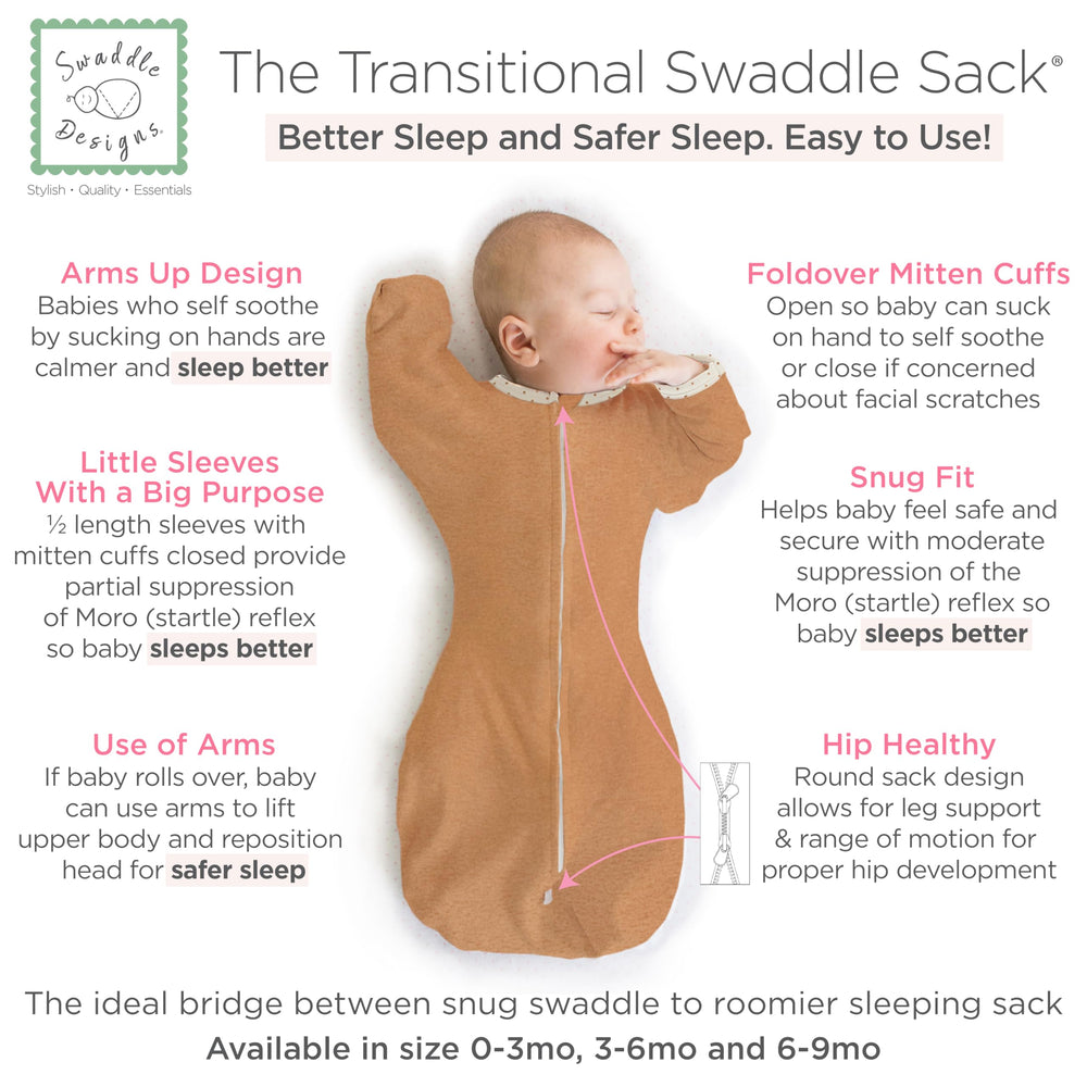 SwaddleDesigns Transitional Swaddle Sack mitten cuffs closed for gentle reflex support