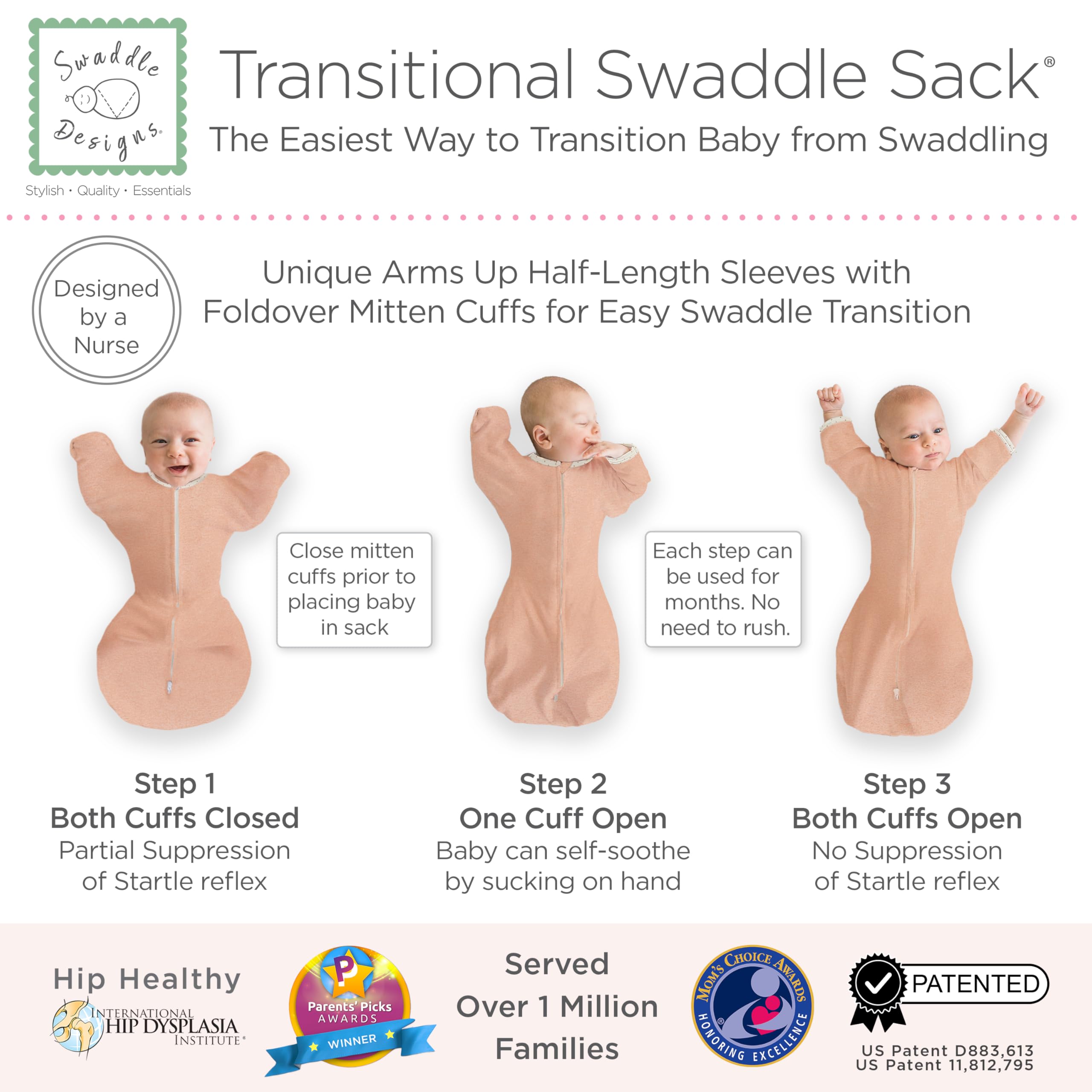 SwaddleDesigns transitional swaddle sack mitten cuffs protect face from scratches