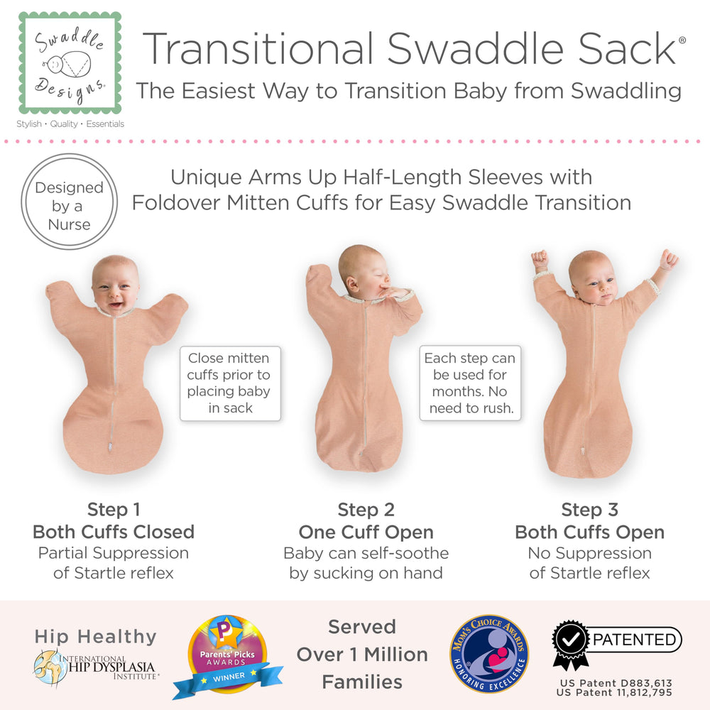 SwaddleDesigns transitional swaddle sack mitten cuffs protect face from scratches