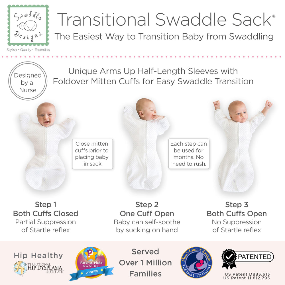 SwaddleDesigns Transitional Swaddle Sack two-way zipper for easy diaper changes