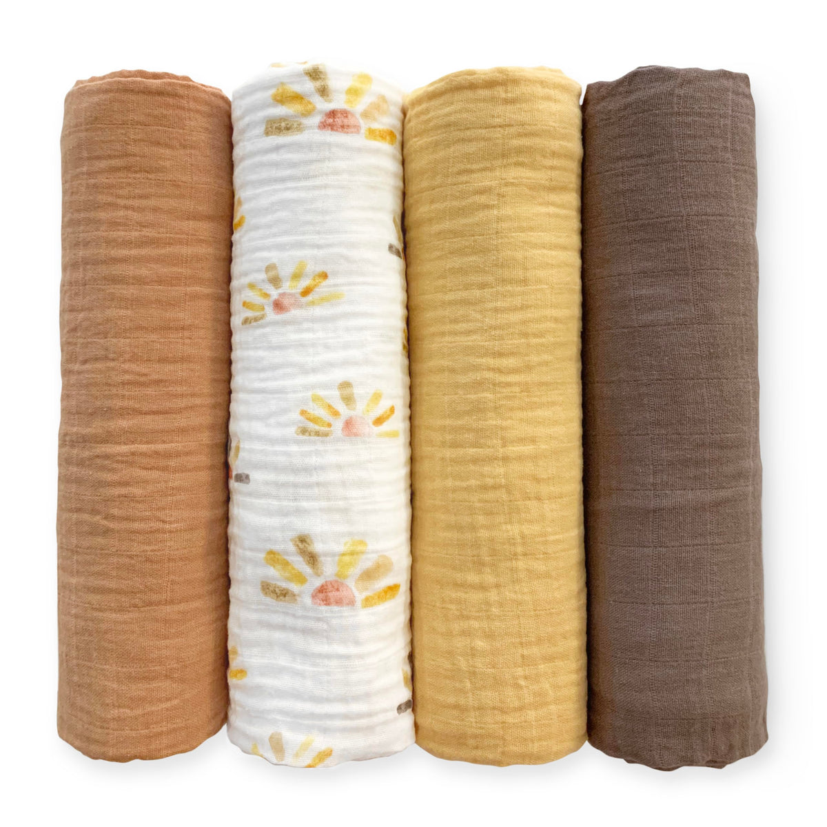 SwaddleDesigns watercolor sunny days blanket closeup shows breathable cotton muslin for newborn comfort