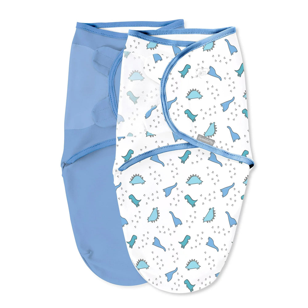 SwaddleMe Dino Tracks pack front view promotes calm, snug womb-like support.