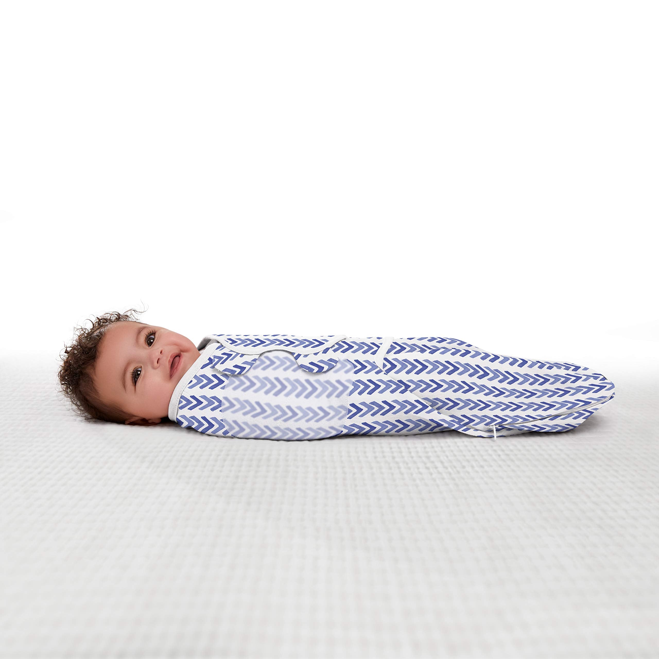 SwaddleMe Luxe Easy Change Swaddle Water Color Indigo back slit for swing or bouncer use