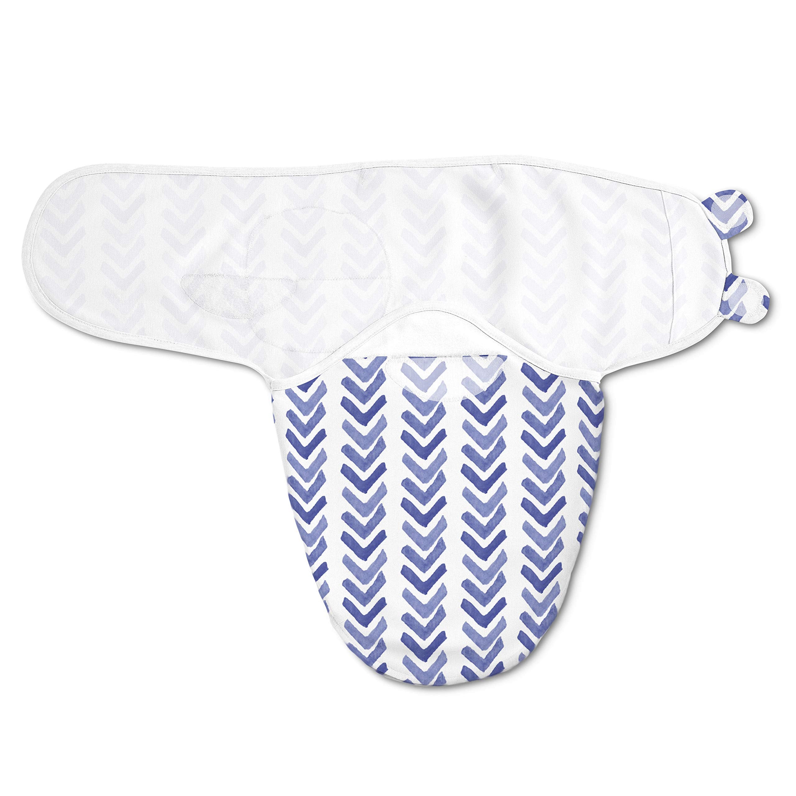 SwaddleMe Luxe Easy Change Swaddle Water Color Indigo hip-healthy design supports leg movement
