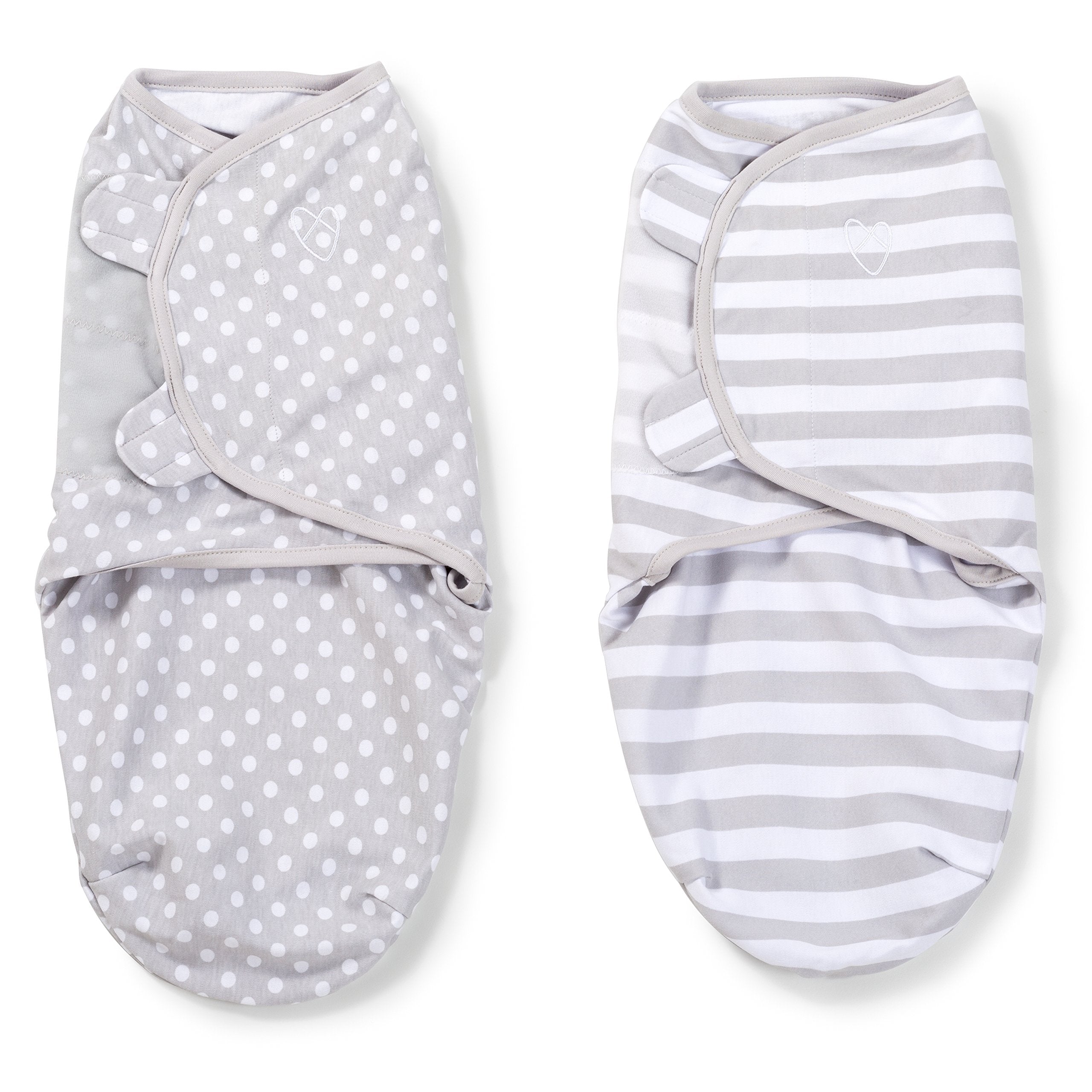 SwaddleMe Original Swaddle small Grey Dot Stripe packaged for quick newborn prep.