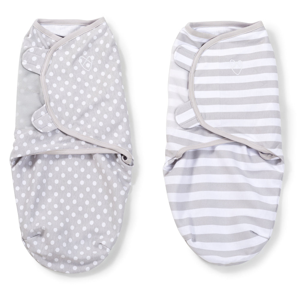 SwaddleMe Original Swaddle small Grey Dot Stripe packaged for quick newborn prep.