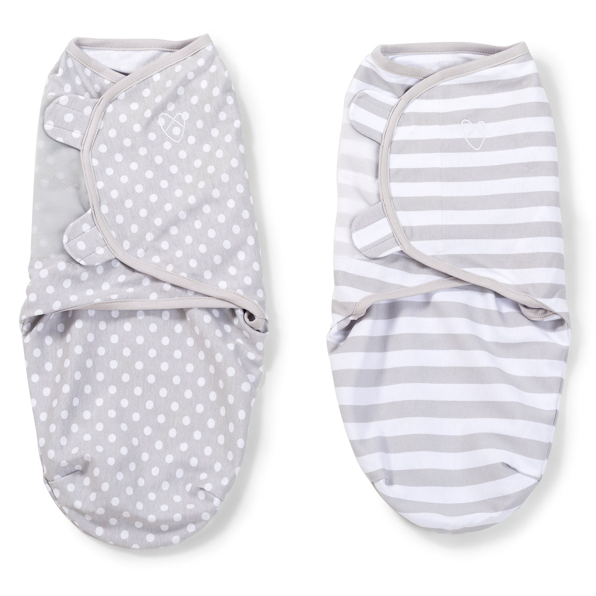 SwaddleMe Original Swaddle small Grey Dot Stripe packaged for quick newborn prep.