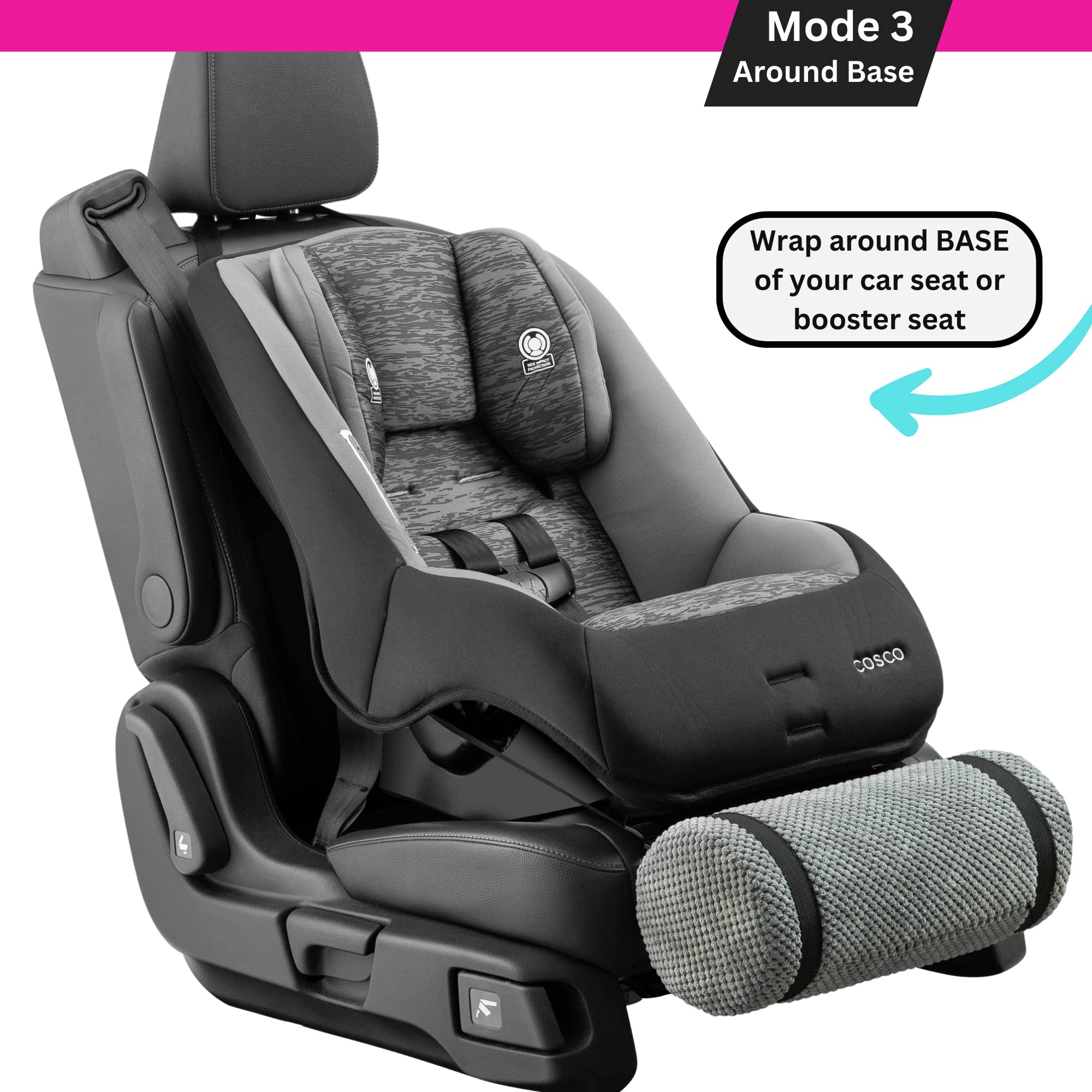 Swanoo car seat foot rest installation steps show easy, snap-on setup.