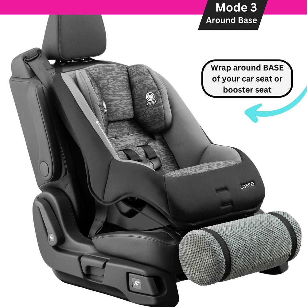 Swanoo car seat foot rest installation steps show easy, snap-on setup.
