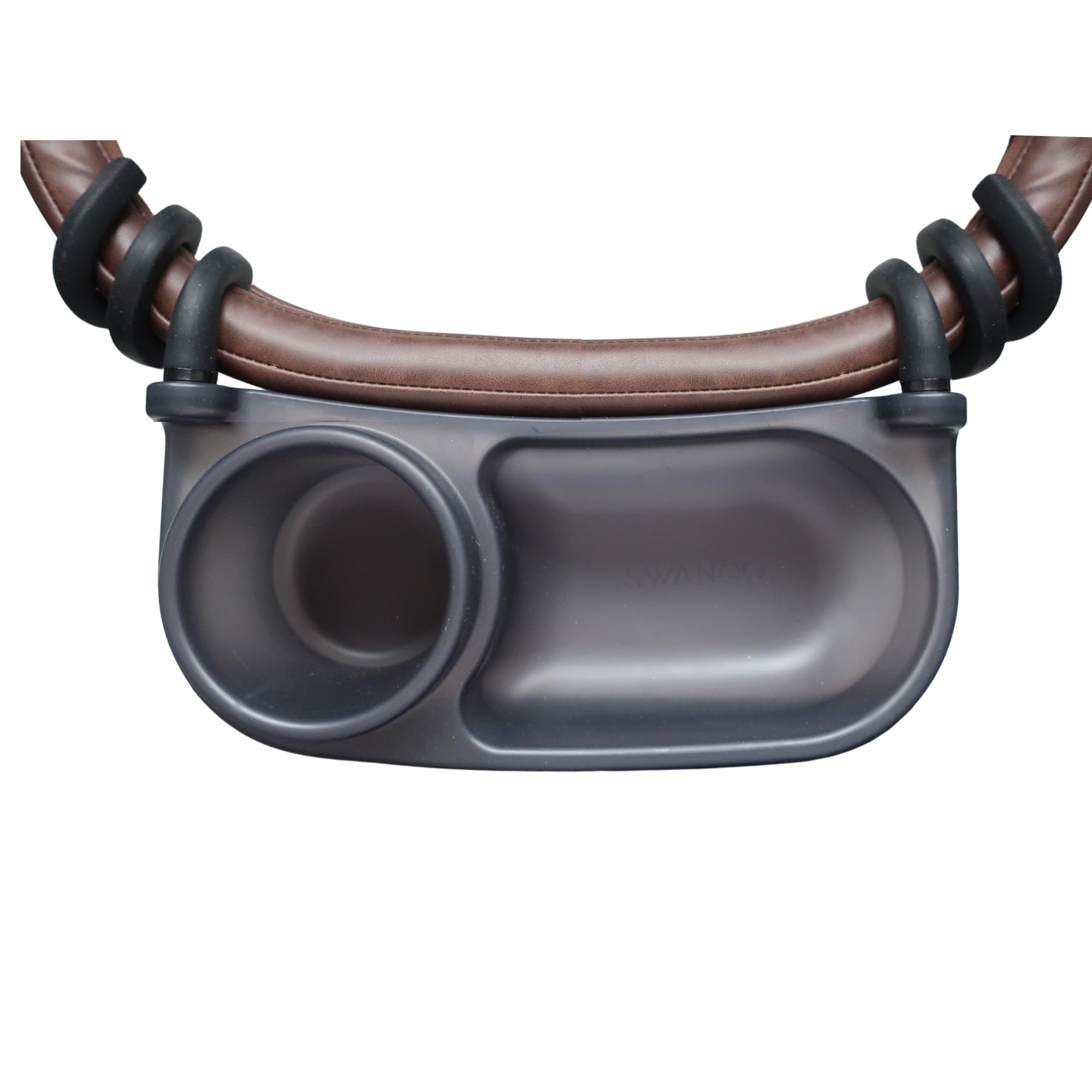 Swanoo durable plastic stroller tray with secure latch for mess-free travel