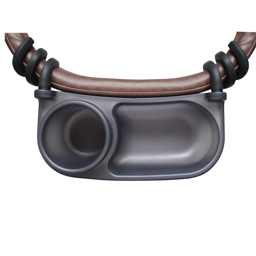 Swanoo durable plastic stroller tray with secure latch for mess-free travel