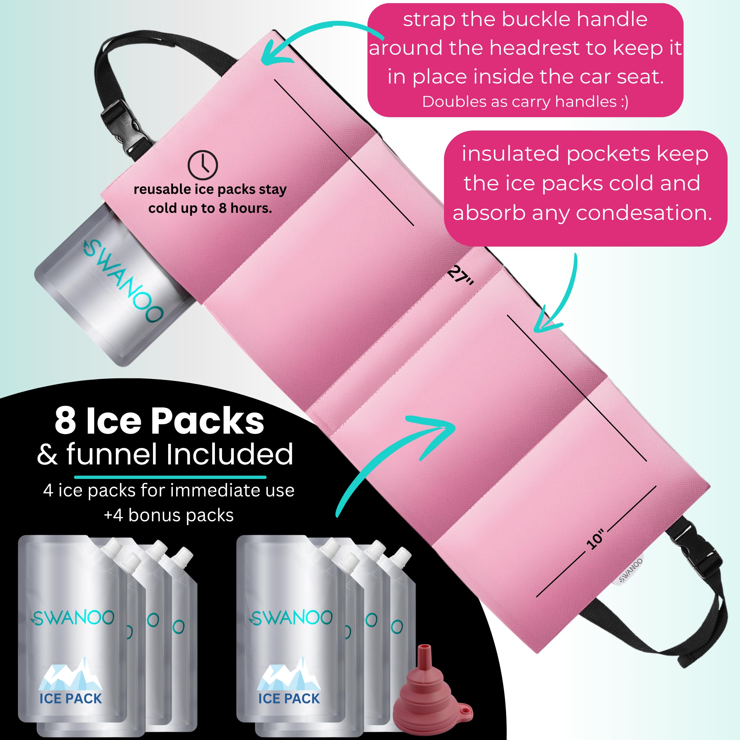 Swanoo 8-pack ice packs stay frozen up to 8 hours for travel days.