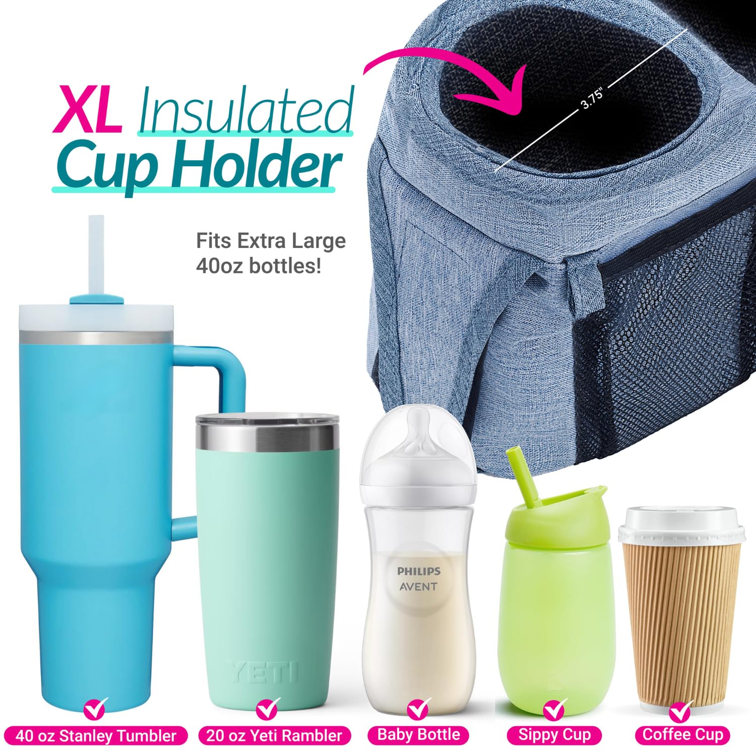 Swanoo stroller caddy phone pocket keeps device accessible during errands.