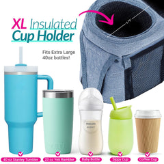 Swanoo stroller caddy phone pocket keeps device accessible during errands.