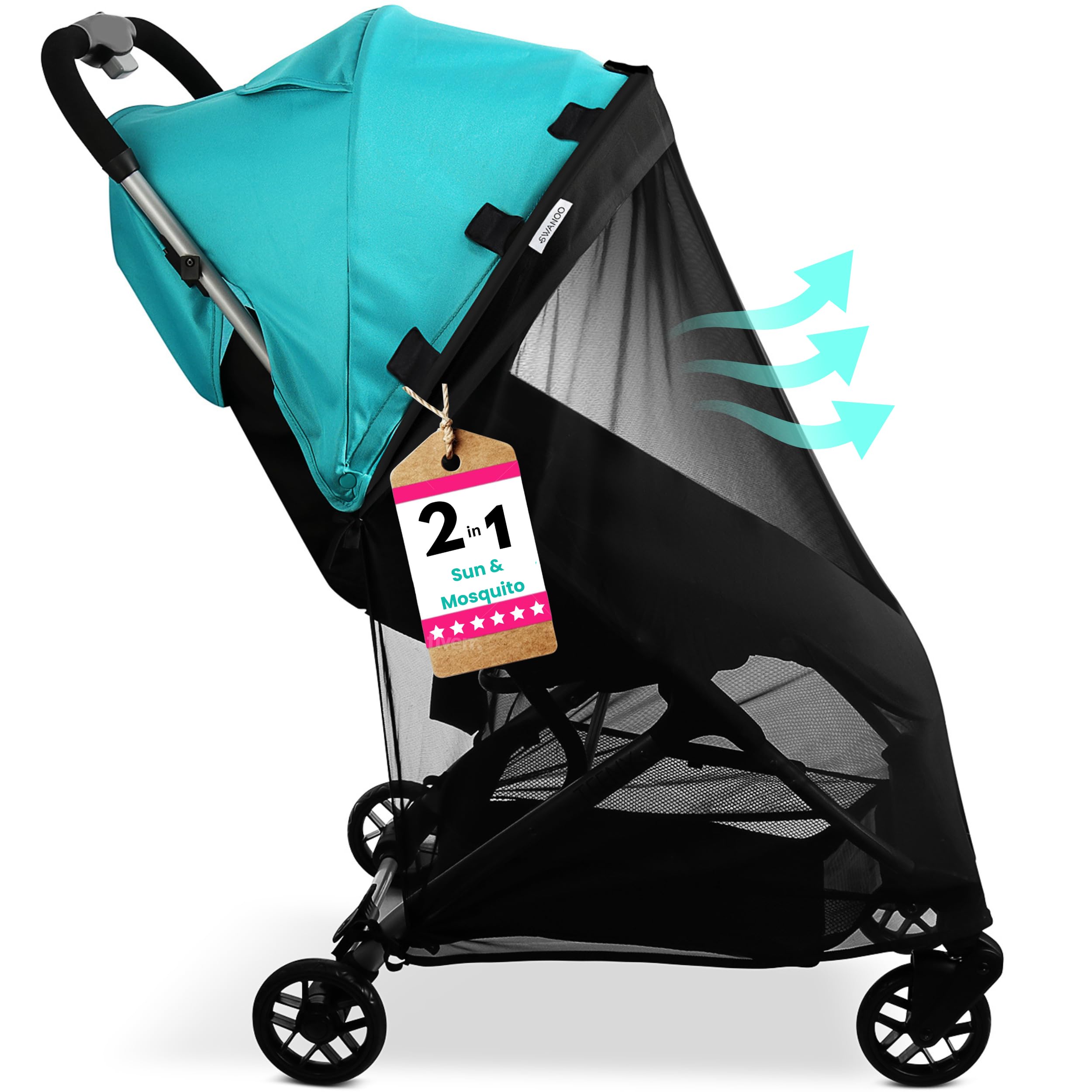Swanoo uv-block 70-percent feature highlighted on sun shade cover.