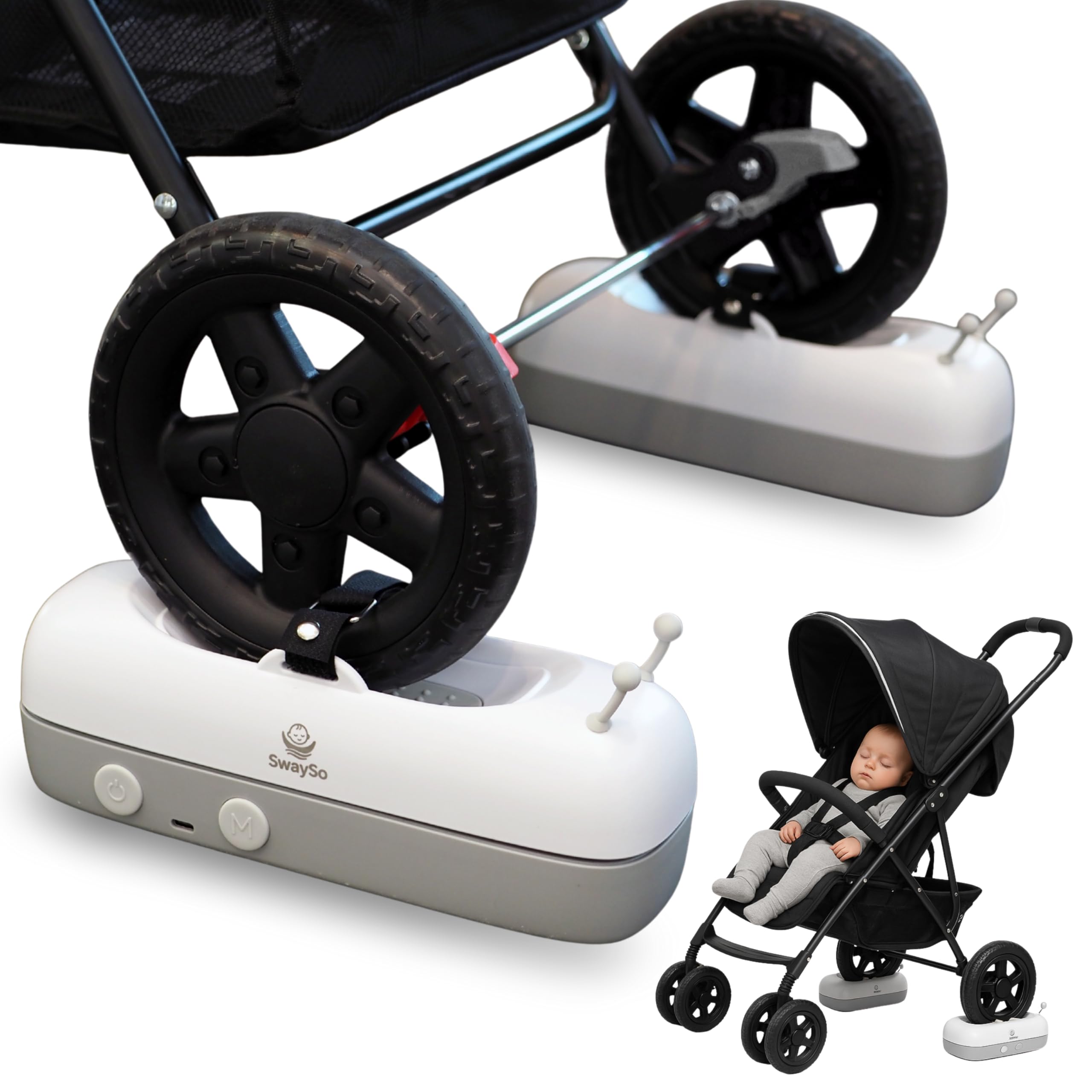 SwaySo automatic stroller rocker attachment demonstrates soothing natural swing for peaceful naps