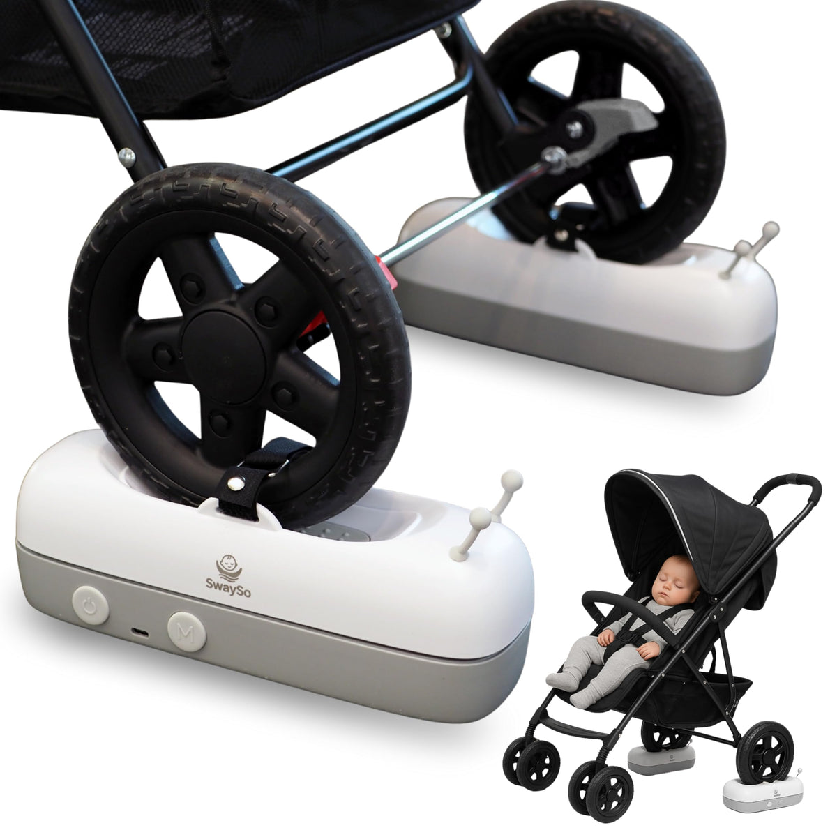 SwaySo automatic stroller rocker attachment demonstrates soothing natural swing for peaceful naps