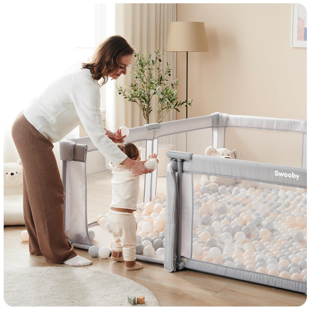 Sweeby Baby Playpen folded flat for easy portability
