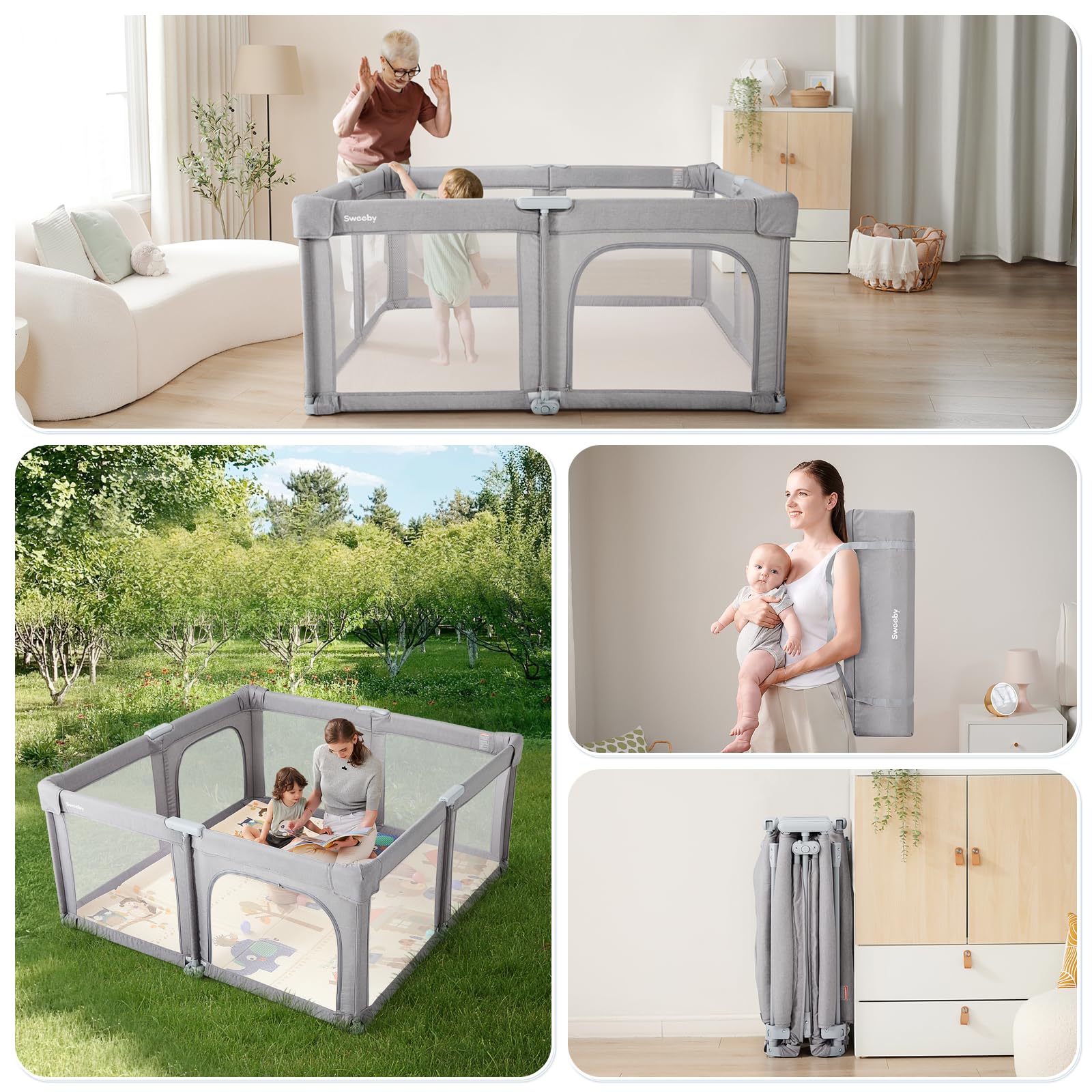 Sweeby playpen suitable for indoor and outdoor use with durable fabric