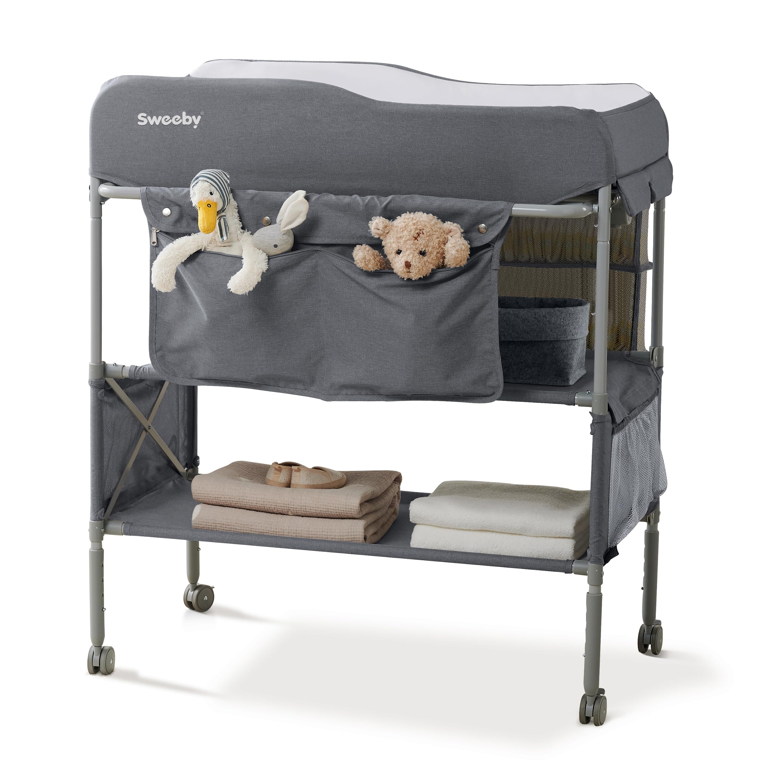 Sweeby dark grey dresser style design blends with nursery décor