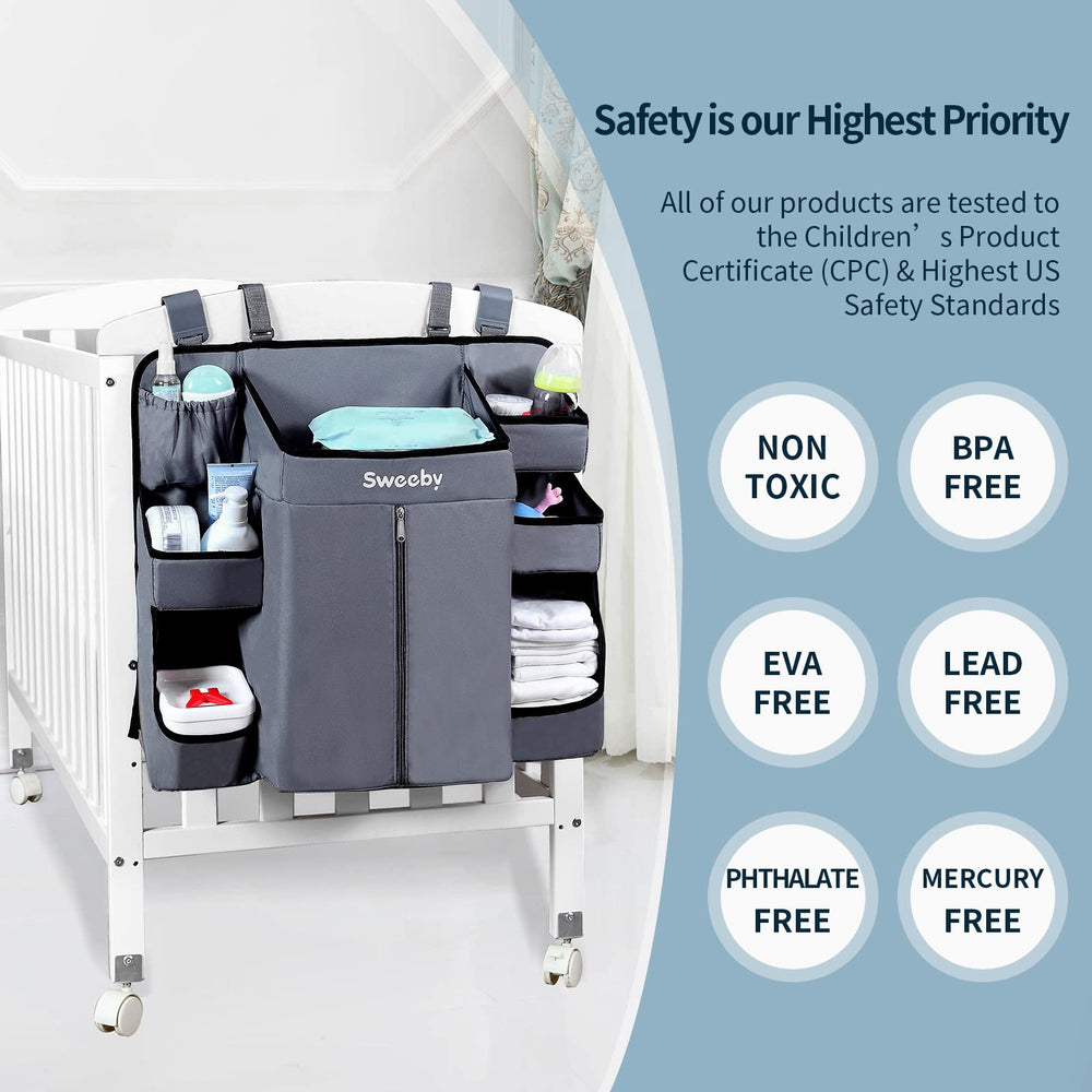 Sweeby crib nursery organizer keeps baby essentials organized for easy access