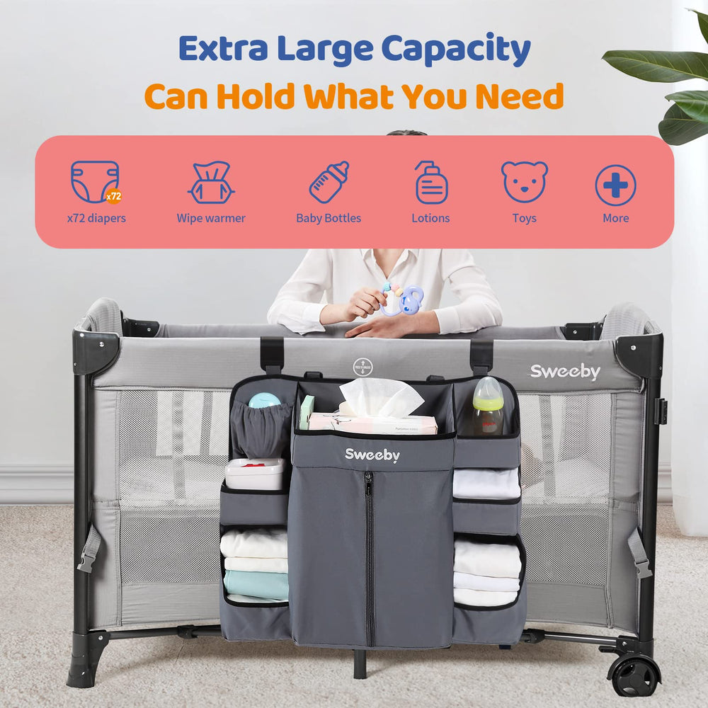 Sweeby deep-pocket organization keeps supplies from slipping, ideal for quick diaper changes