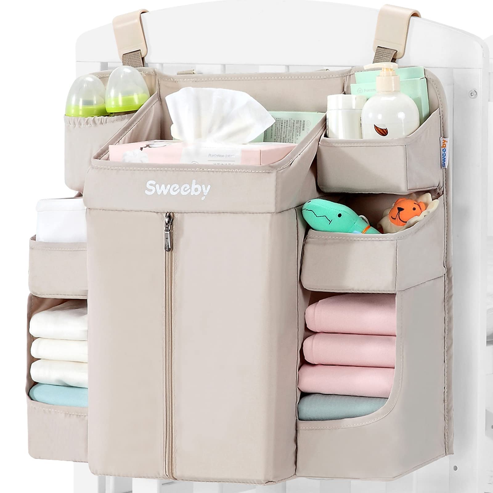 Sweeby diaper organizer on changing table setup for quick access.