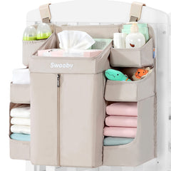 Sweeby diaper organizer on changing table setup for quick access.