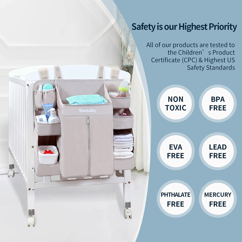 Sweeby diaper organizer with large zippered diaper bag for mess-free storage.