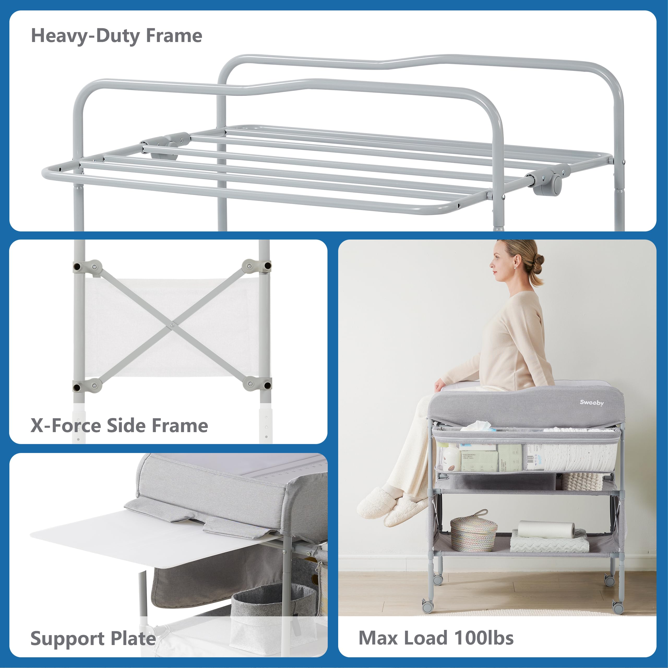Sweeby height-adjustable-four-level supports comfortable diaper changes