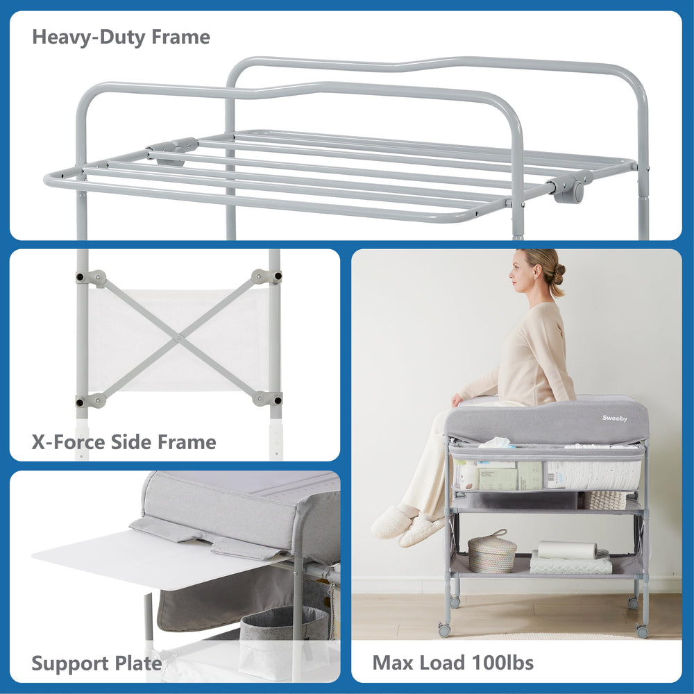 Sweeby height-adjustable-four-level supports comfortable diaper changes