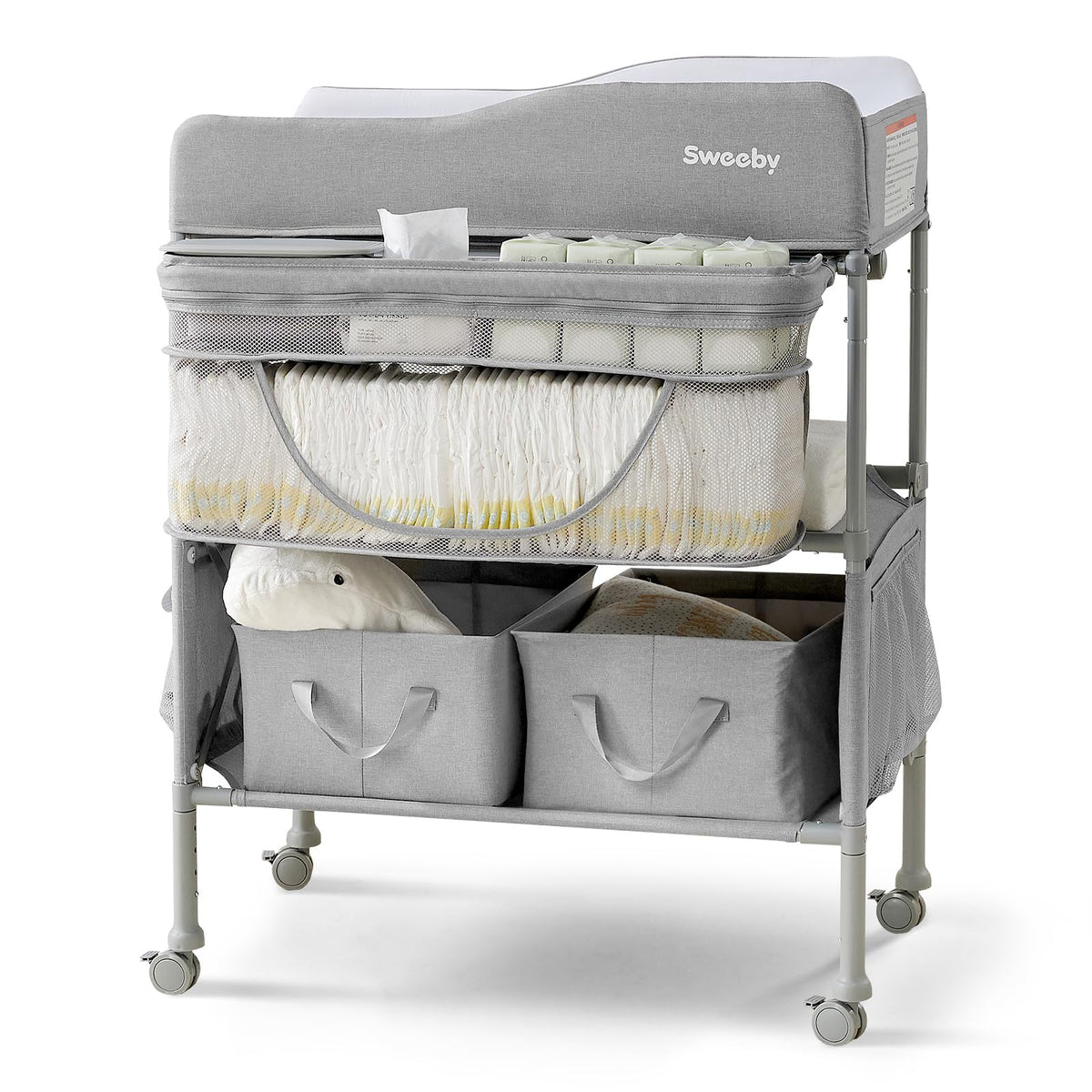 Sweeby portable changing table foldable design enables quick setup in small nurseries.