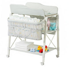 Sweeby portable baby changing table folded for compact storage and travel-ready setup.