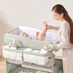 Sweeby portable baby changing table in use as a safe, organized changing station.